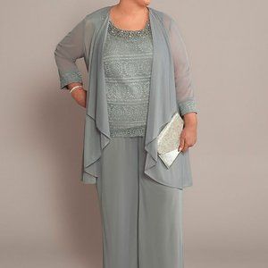 3-piece pantsuit with beaded tank and flowy jacket